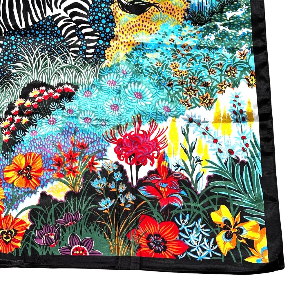 Square zebra scarf silky satin polyester jungle print multicolor black & white - Picture 7 of 10
